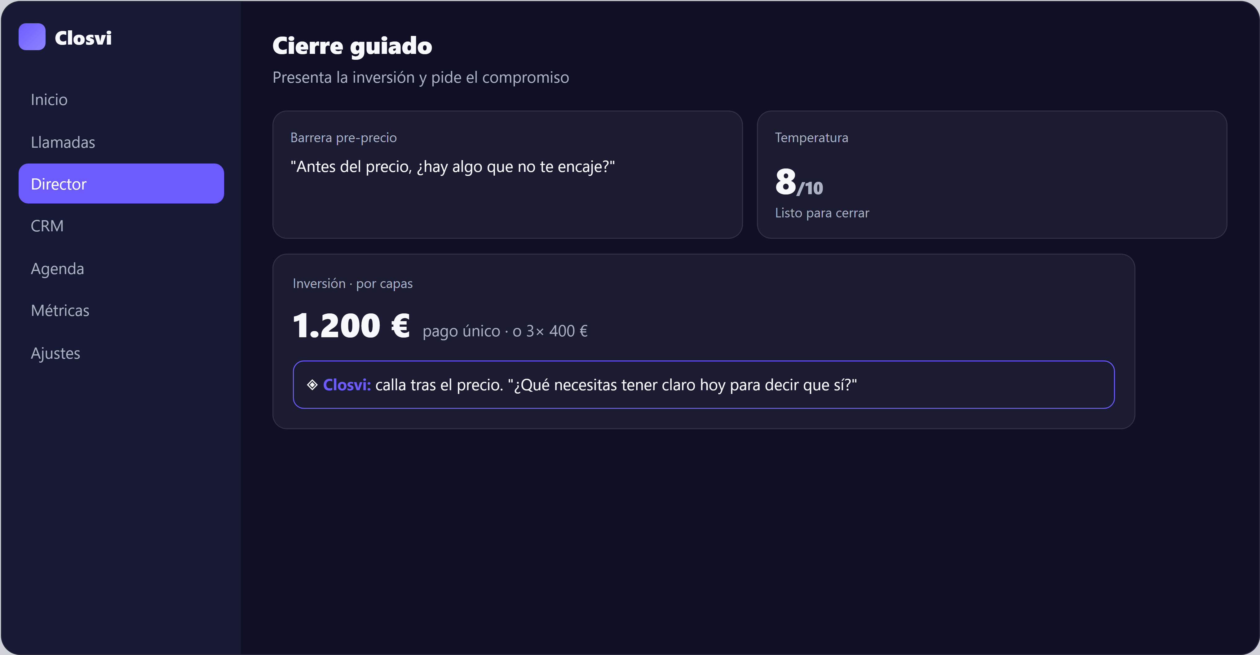 Cierre guiado en Closvi